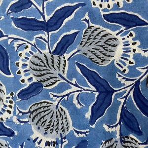 Floral Hand Block Printed Cotton Fabric, Hand Dyed Fabrics, Light Weight soft cotton Fabric by yard Meter, Handmade color Print image 4