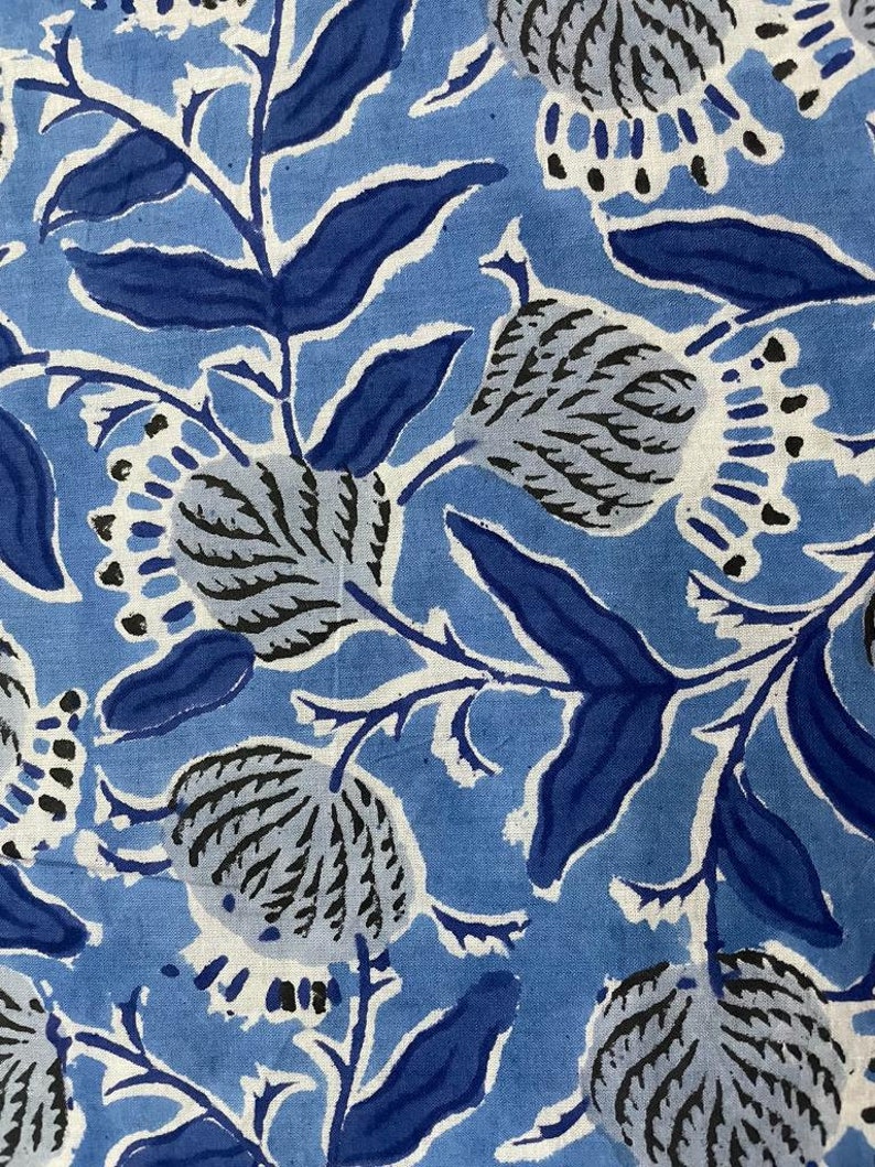 Floral Hand Block Printed Cotton Fabric, Hand Dyed Fabrics, Light Weight soft cotton Fabric by yard Meter, Handmade color Print image 4