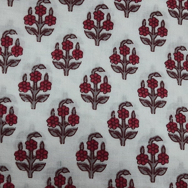 Red India Cotton Fabric Hand Block Printed Jaipuri Print Dress Making Running Fabric, Soft Fabric , Indian Craft Fabric