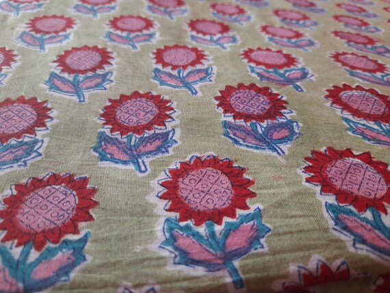 Indian Loose Swing Dressmaking Cotton Fabric Print Hand Block Natural Running