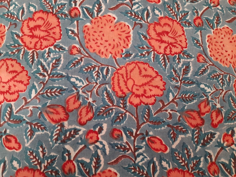 Indian Fabric Beautiful Fabric Fabric Sold Floral Beautiful Block Hand Print Floral Fabric Cotton Fabric