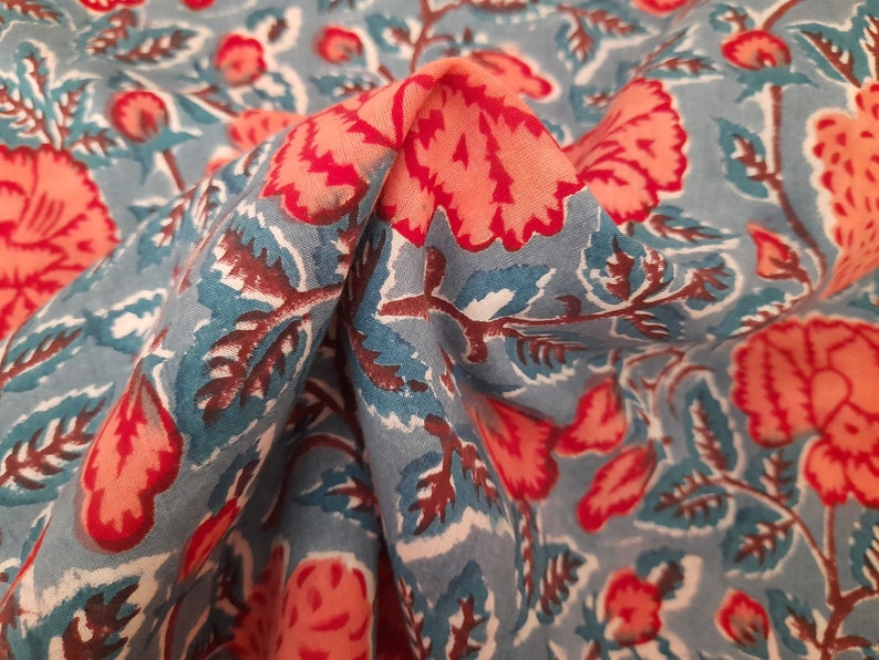 Indian Fabric Beautiful Fabric Fabric Sold Floral Beautiful Block Hand Print Floral Fabric Cotton Fabric