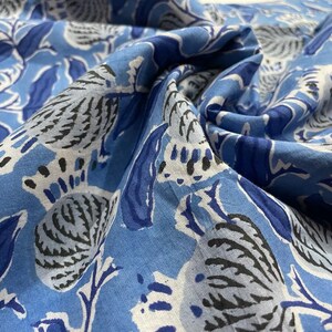 Floral Hand Block Printed Cotton Fabric, Hand Dyed Fabrics, Light Weight soft cotton Fabric by yard Meter, Handmade color Print image 1