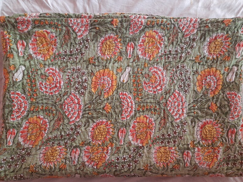 New handblock kantha quit indian kantha quit Floral kantha bedcover throw cotton kantha bedshee Twin 2024 , Queen size