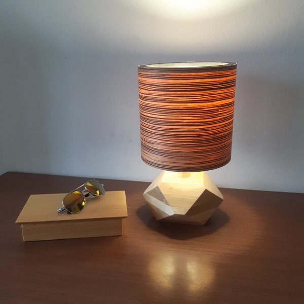 Wood Lamp. Table Lamp. Desk Lamp. Natural Zebrano Lampshade.