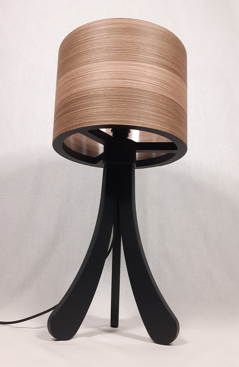 Table Lamp. Natural Walnut Lampshade. Tripod Stand Desk Lamp. Unique Handmade Lamp. Bedside Lamp. Night Lamp. image 3