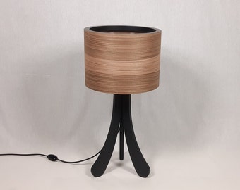 Table Lamp. Natural Walnut Lampshade. Tripod Stand Desk Lamp. Unique Handmade Lamp. Bedside Lamp. Night Lamp.