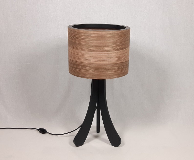 Table Lamp. Natural Walnut Lampshade. Tripod Stand Desk Lamp. Unique Handmade Lamp. Bedside Lamp. Night Lamp. image 1