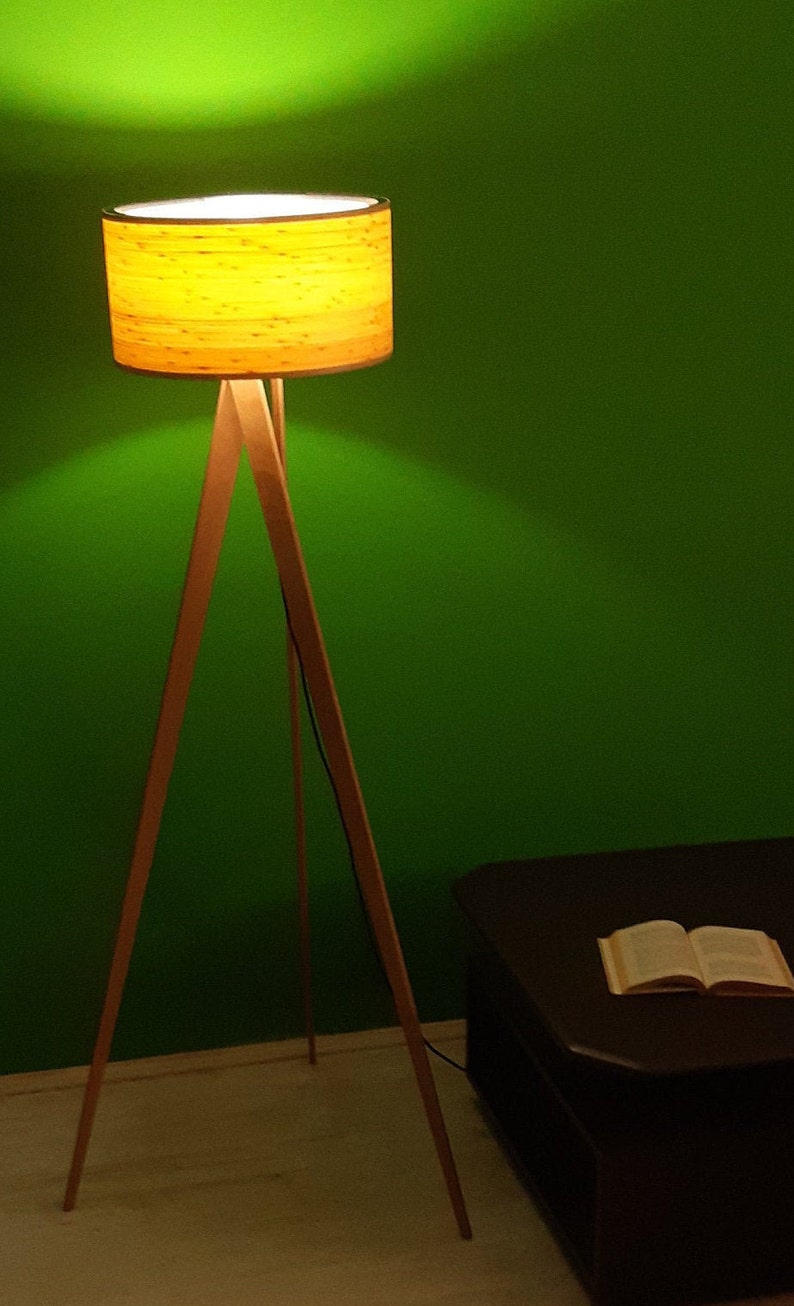 Floor Lamp. Bamboo Lampshade. Tripod Floor Lamp. Wooden Lamp. Etsy
