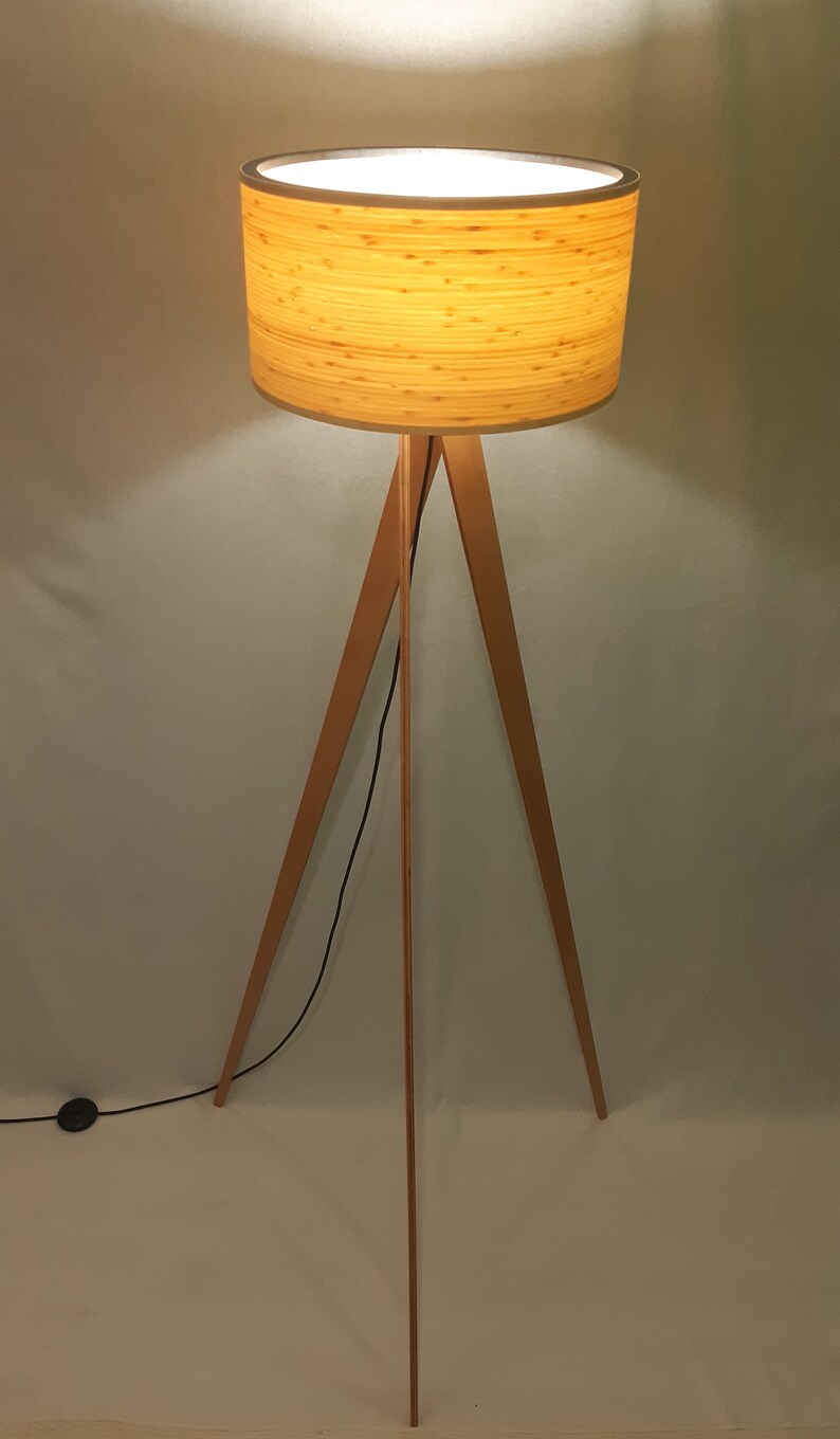 Floor Lamp. Bamboo Lampshade. Tripod Floor Lamp. Wooden Lamp. Etsy