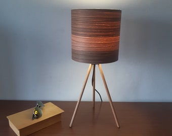 Table Lamp. Walnut Lampshade. Tripod Stand. Desk Lamp.