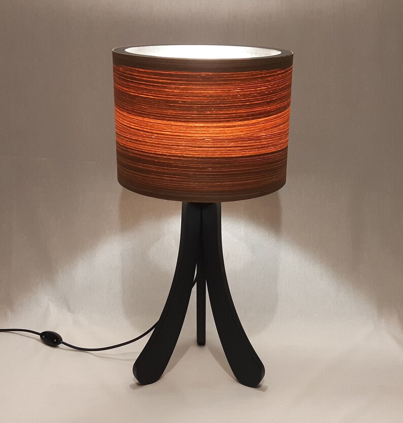 Table Lamp. Natural Walnut Lampshade. Tripod Stand Desk Lamp. Unique Handmade Lamp. Bedside Lamp. Night Lamp. image 2