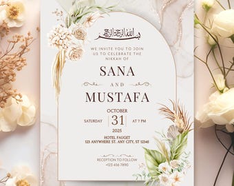 Islamic Wedding Invitation Template Download Nikkah Invitation Digital Muslim Invitation Floral Nikkah Invites Shaadi Invitation Card