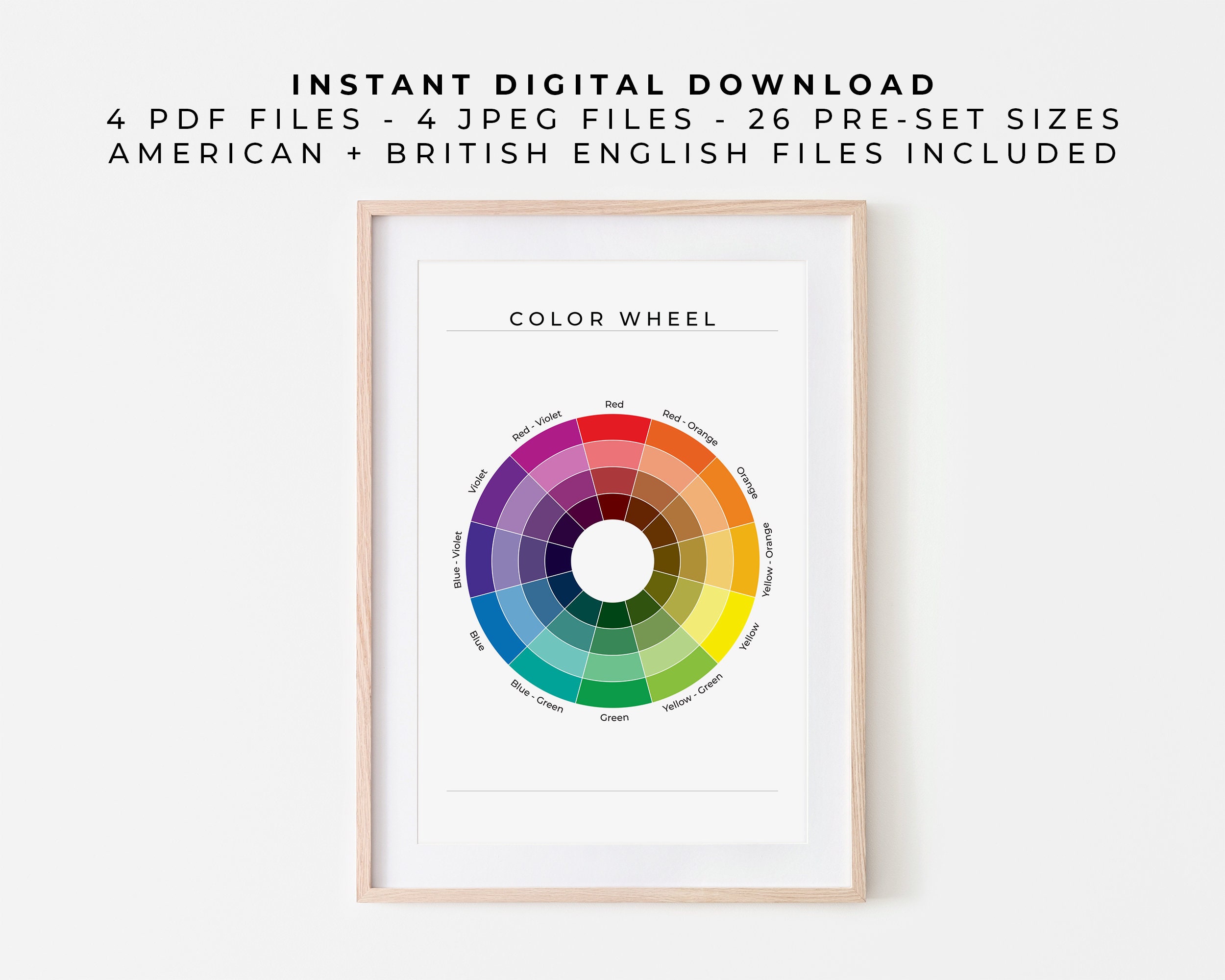 Color Wheel on White American English Digital Printable Educational Poster  Color Theory Wheel for Children at Home, Kindy or School 