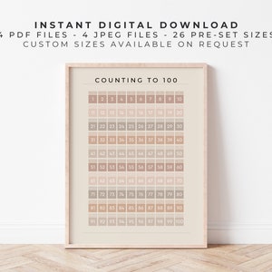 Counting to 100 | Neutral on Sand | Digital Printable Educational Maths Print, Poster for Learning to Count in Hundreds at Home or School