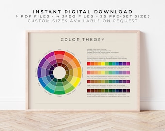Color Theory on Sand | American English | Digital Printable Educational Color Theory Wheel Poster Wall Art Print for Home and School