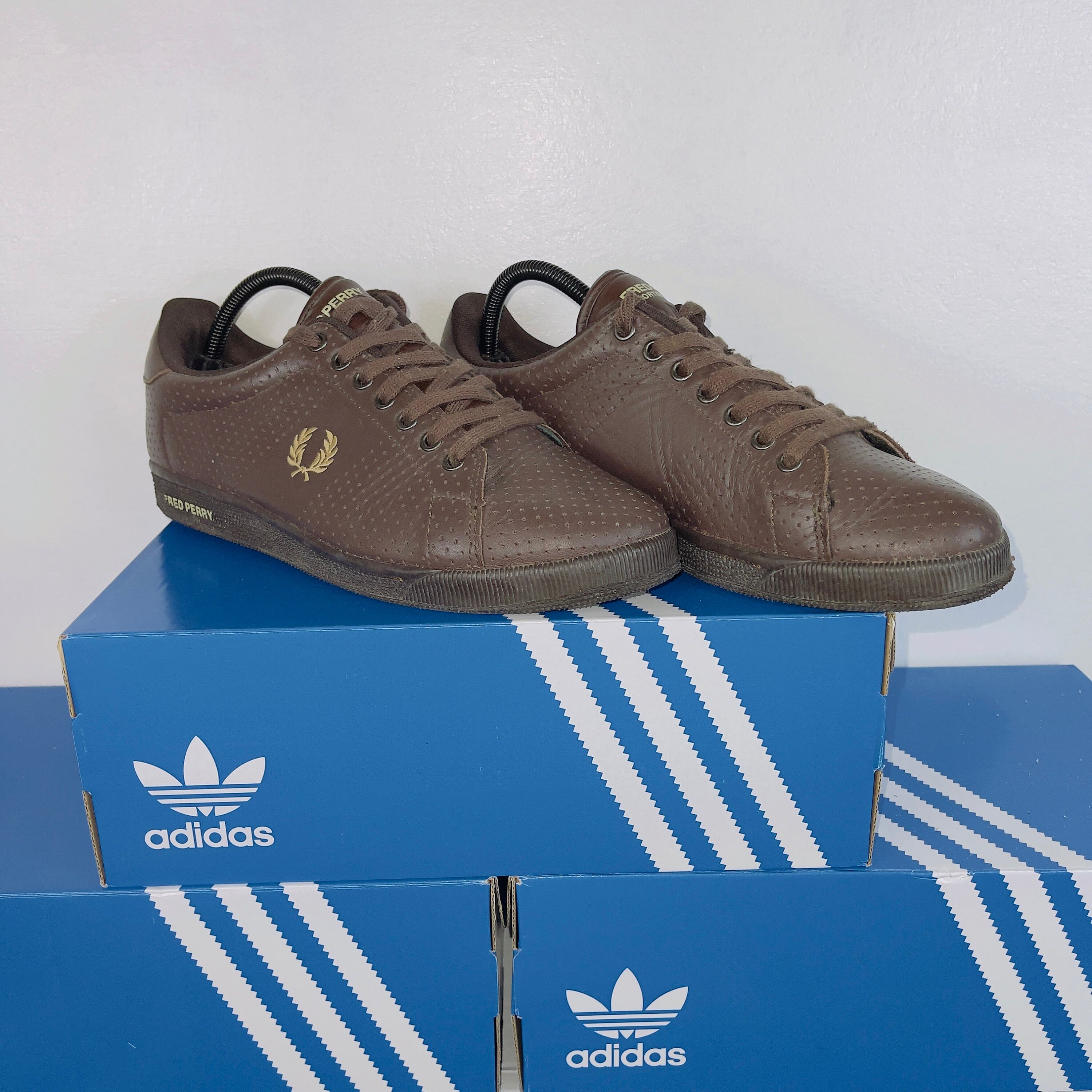 Unisex Fred Perry Brown Leather Trainers 2007 size 8 | Etsy