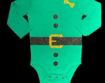 Leprechaun baby bodysuit with glitter vinyl and bow