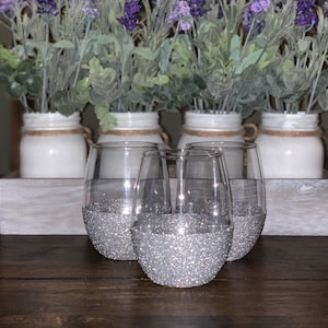 Glitter dipped wine glasses