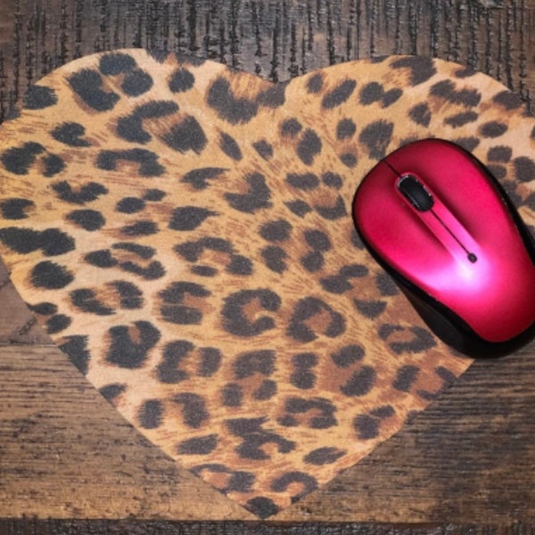 Leopard heart shaped mousepad