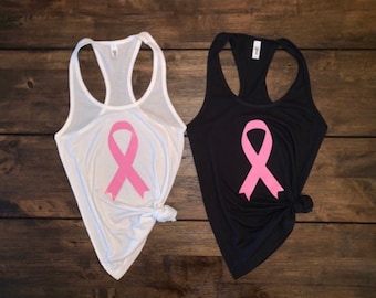 Camiseta sin mangas de concientización sobre el cáncer de mama de cinta rosa para damas