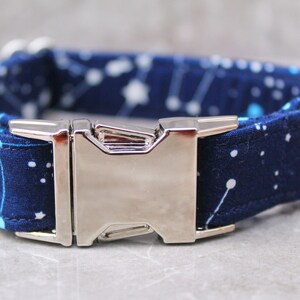 Galaxy Stars Dog Collar Navy, Adjustable w/ Silver Buckle, Blue Stars Dog Collar, Space Dog Collar, Constellations Dog Collar, | Starstruck