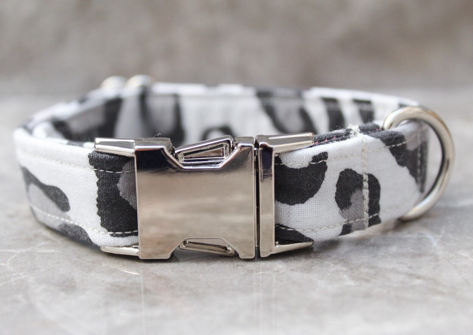 Grey Snow Leopard Dog Collar Adjustable W/ Silver Metal Etsy UK