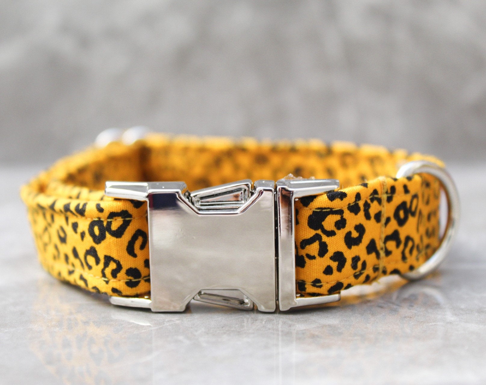Yellow Leopard Print Dog Collar Adjustable W/ Silver Metal Etsy UK