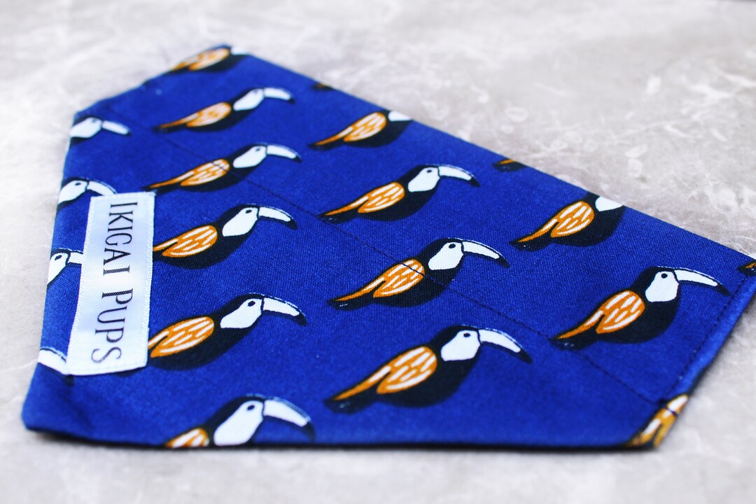 Navy Toucan Dog Bandana Tropical Dog Bandana Cute Blue Dog Etsy