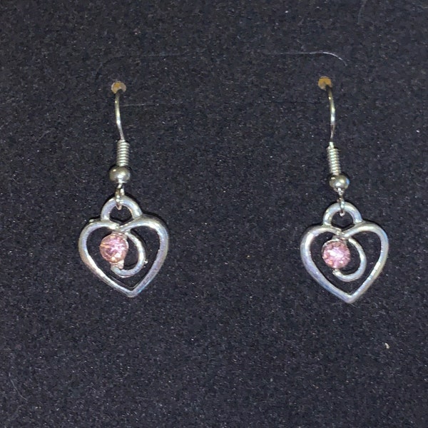 Pink and silver heart earrings