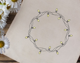 Christmas Lights Wreath Embroidery Design – Sketch Machine Embroidery (Digital Download)
