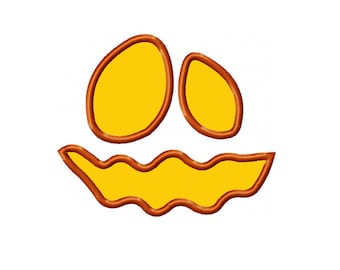 May include: A Halloween-themed design featuring a jack-o'-lantern face. The design has a yellow interior with a brown outline. The eyes are oval-shaped, and the mouth is a jagged curve. The background is white.