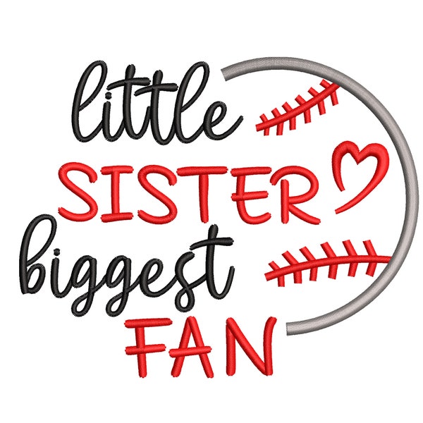 Baseball sister machine embroidery design , Little sister biggest fan embroidery file , Sport Baby Girl embroidery desing