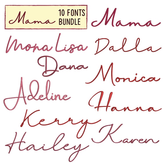 Mama Embroidery font bundle , Machine embroidery designs , 10 BX Script cursive embroidery fonts bundle