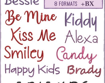 10 Funny kids embroidery font bundle , Machine embroidery design , 10 BX cursive script farmhouse cute crufty embroidery font bundle