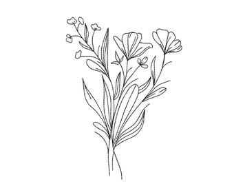 Wildflowers Machine embroidery design , Flower Line art embroidery design