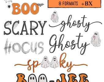 7 Halloween script embroidery font bundle , Machine embroidery designs , BX Retro trendy ghost embroidery font bundle