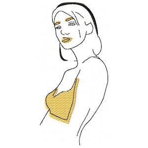Woman Embroidery designs - Line art embroidery Woman face - Trendy Girl machine embroidery design