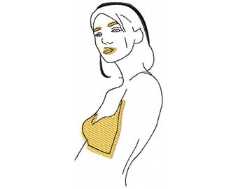 Woman Embroidery designs - Line art embroidery Woman face - Trendy Girl machine embroidery design