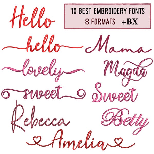 Diseños de bordado a máquina, paquete de 10 fuentes de bordado, paquete de fuentes BX