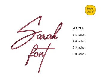スクリプト筆記体ミシン刺繍フォント Sarah、刺繍デザイン、ミシン刺繍