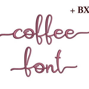 Può includere: Un carattere corsivo rosa che dice "coffee font".