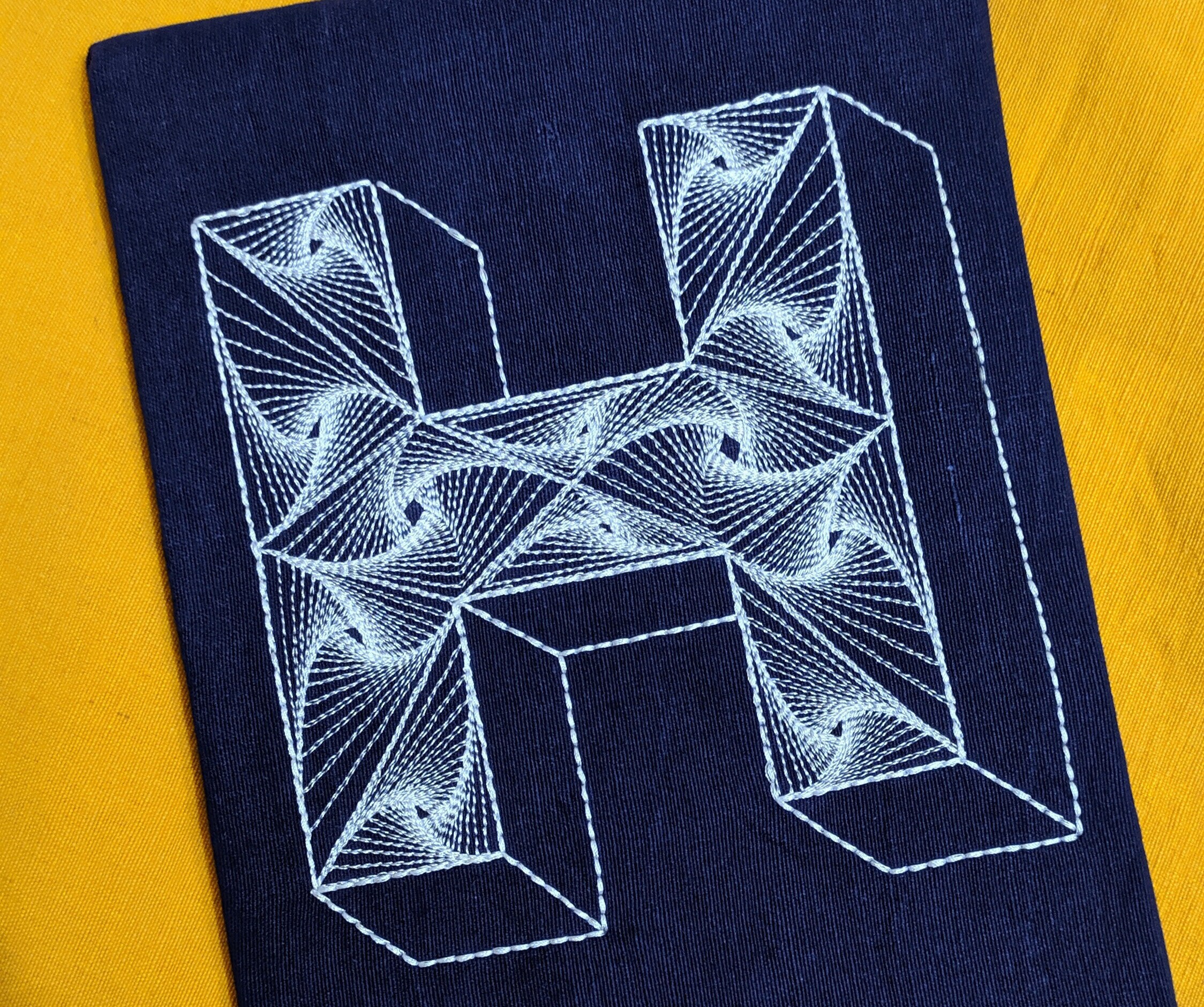 Embroidery design Monogram Letter H Optical illusion Etsy