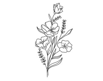 Diseño de bordado de flores, archivo de bordado de máquina de arte de línea Floral