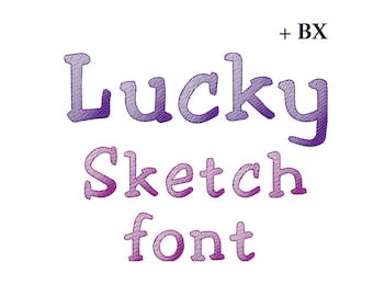 Sketch Embroidery font , Embroidery designs for machine Lucky , BX font 5 sizes