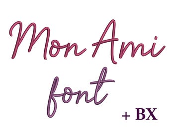 Script embroidery font Mon Ami, Machine embroidery design , BX cursive embroidery font