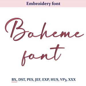 スクリプト刺繍フォント Boheme、機械刺繍デザイン、BX ボヘミアン細字筆記体モダン刺繍フォントアルファベット