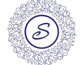 Telaio per ricamo a macchina floreale con motivo a linea, disegno per ricamo monogramma moderno con corona nuziale