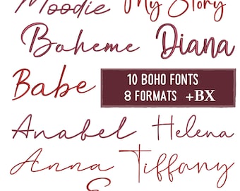 10 Boho script cursive embroidery font bundle , BX PES JEF Machine embroidery desings