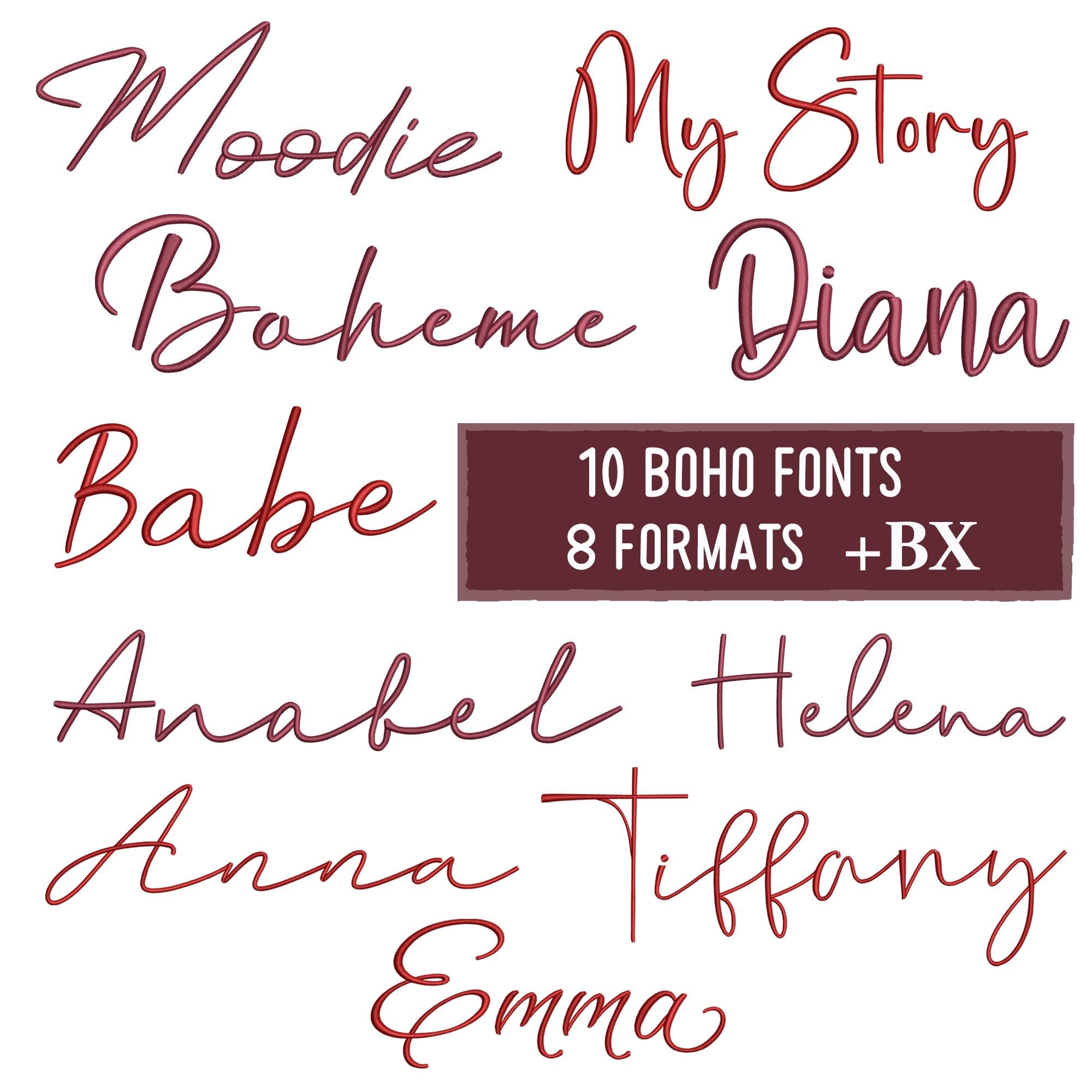 10 Boho Script Cursive Embroidery Font Bundle , BX PES JEF Machine ...